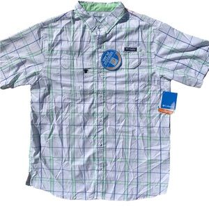 NWT Columbia PFG Omnishade Plaid Button up Short-sleeve Shirt White Sz Large